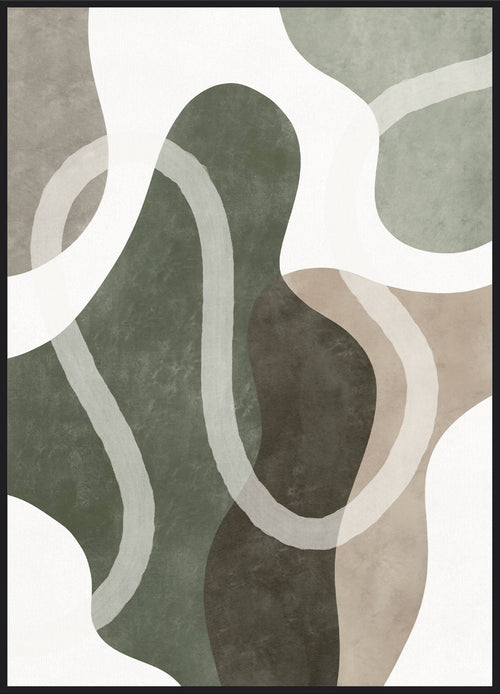 Abstract Green No1 Poster – organische Formen in Salbeigrün, Oliv und Beige