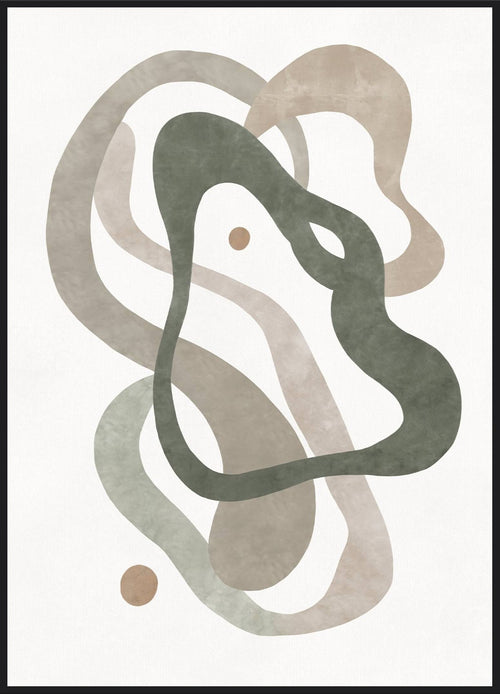 Abstract Green No2 Poster – verschlungene Linienform in Grün und Beige, minimalistisch