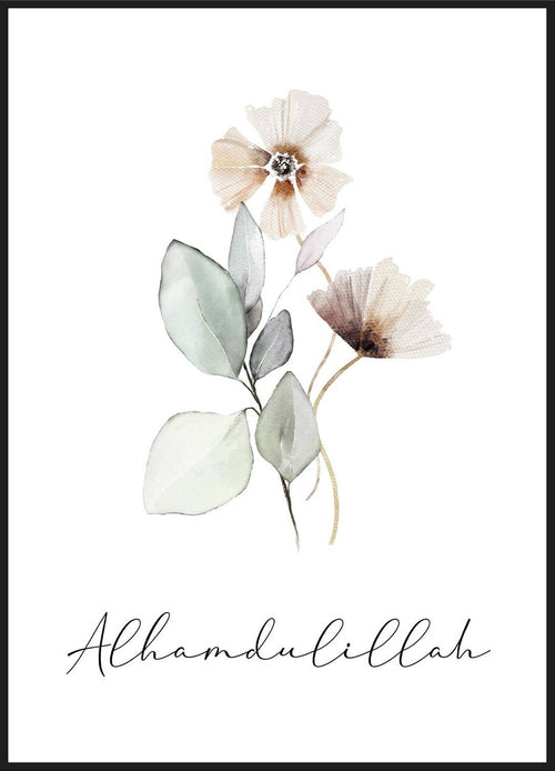 Alhamdulillah Soft Poster – Aquarellblumen mit Eukalyptusblättern und Schriftzug Alhamdulillah