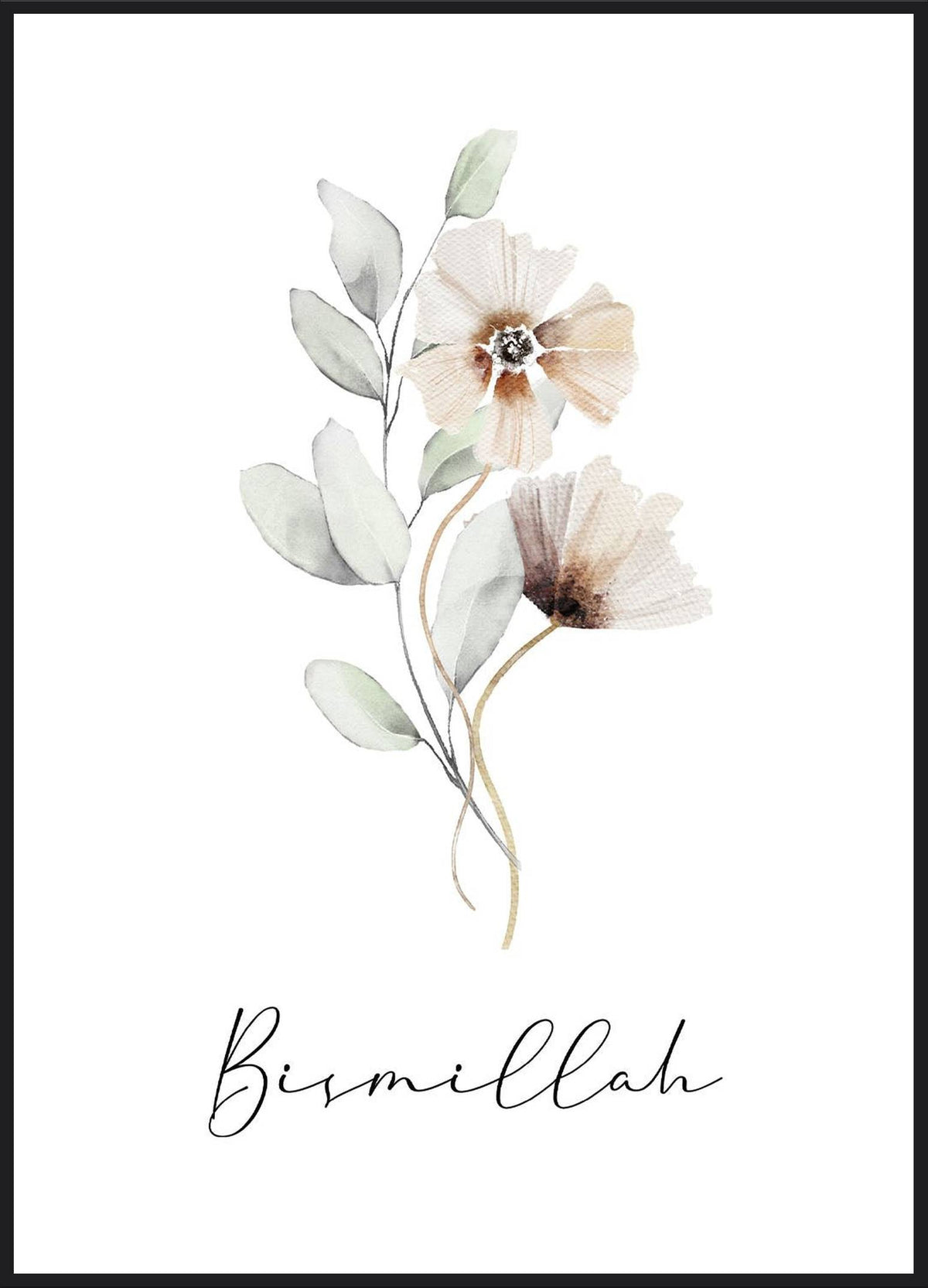 Bismillah Soft Poster – Aquarellblumen mit Eukalyptusblättern und Schriftzug Bismillah