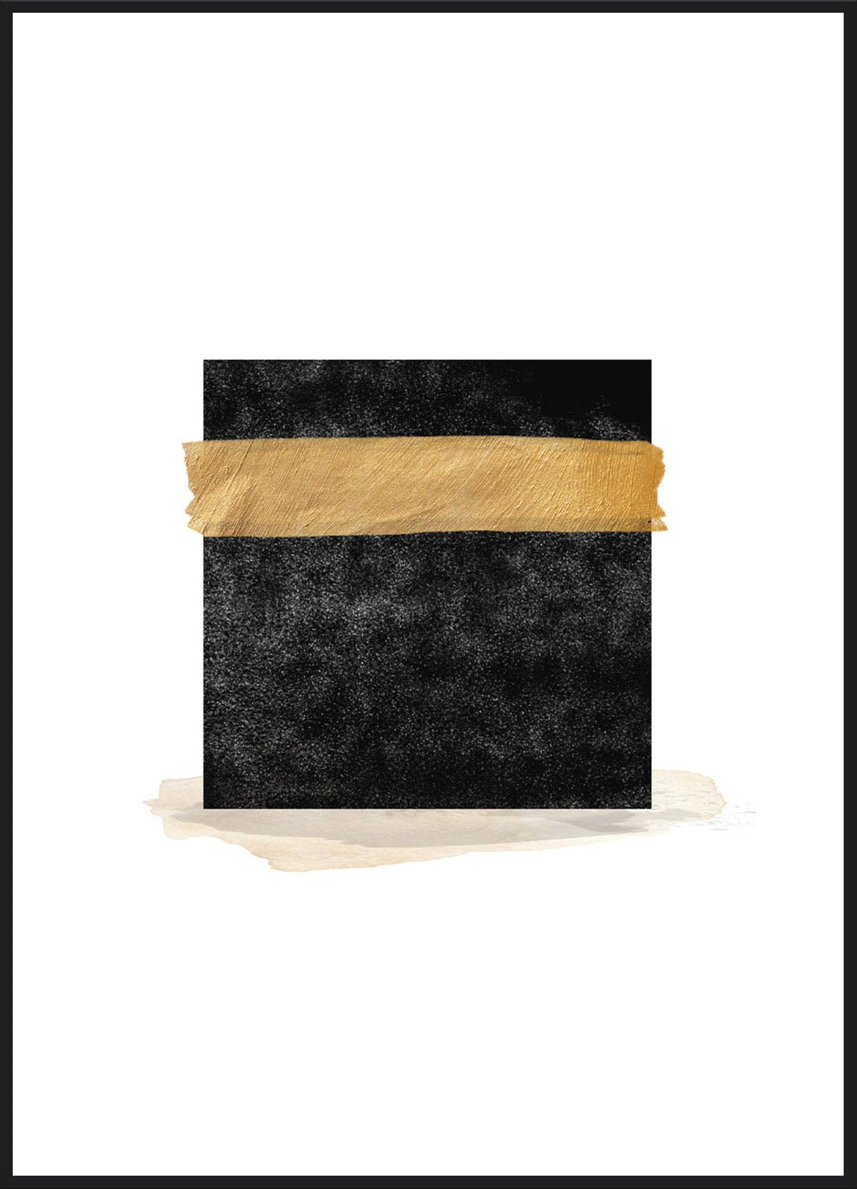 Kaaba Minimal Poster – schwarze Kaaba mit goldenem Band als reduzierte Illustration auf Weiß
