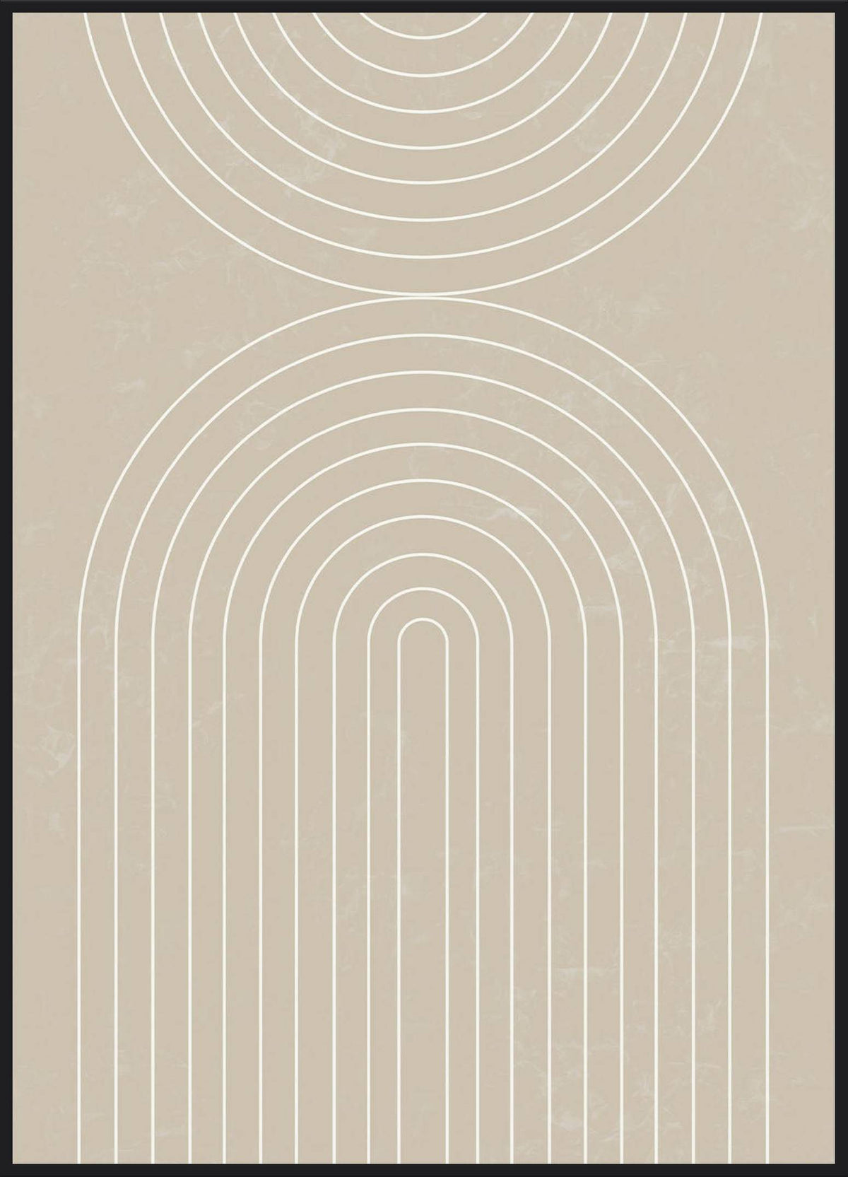 Mounament Poster – konzentrische Bögen in feinen Linien auf sandfarbenem Grund, Bauhaus Stil